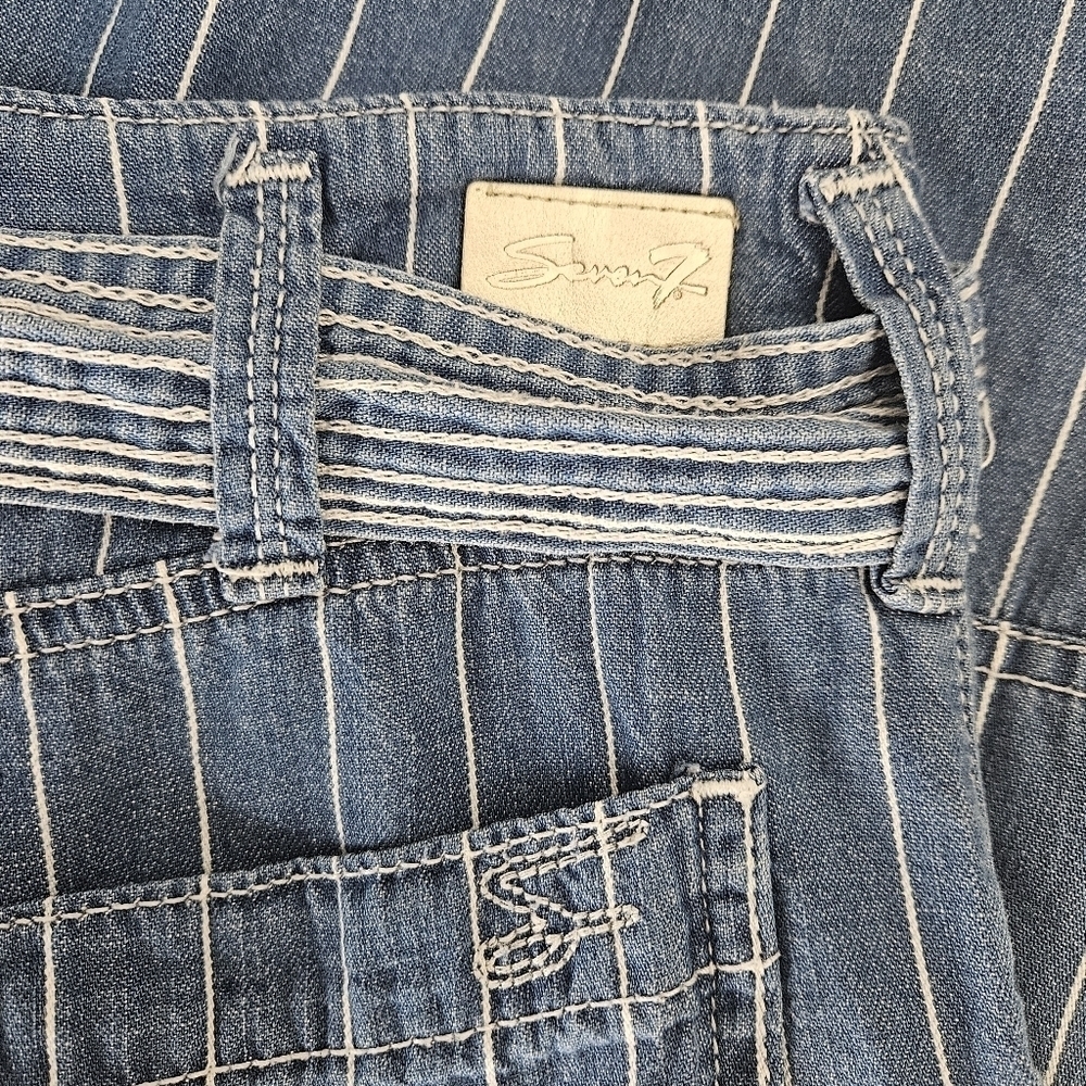Seven7 Wide Leg Cropped Jeans Blue Striped High Rise Denim Tie Belt Palazzo 4 - Picture 4 of 7